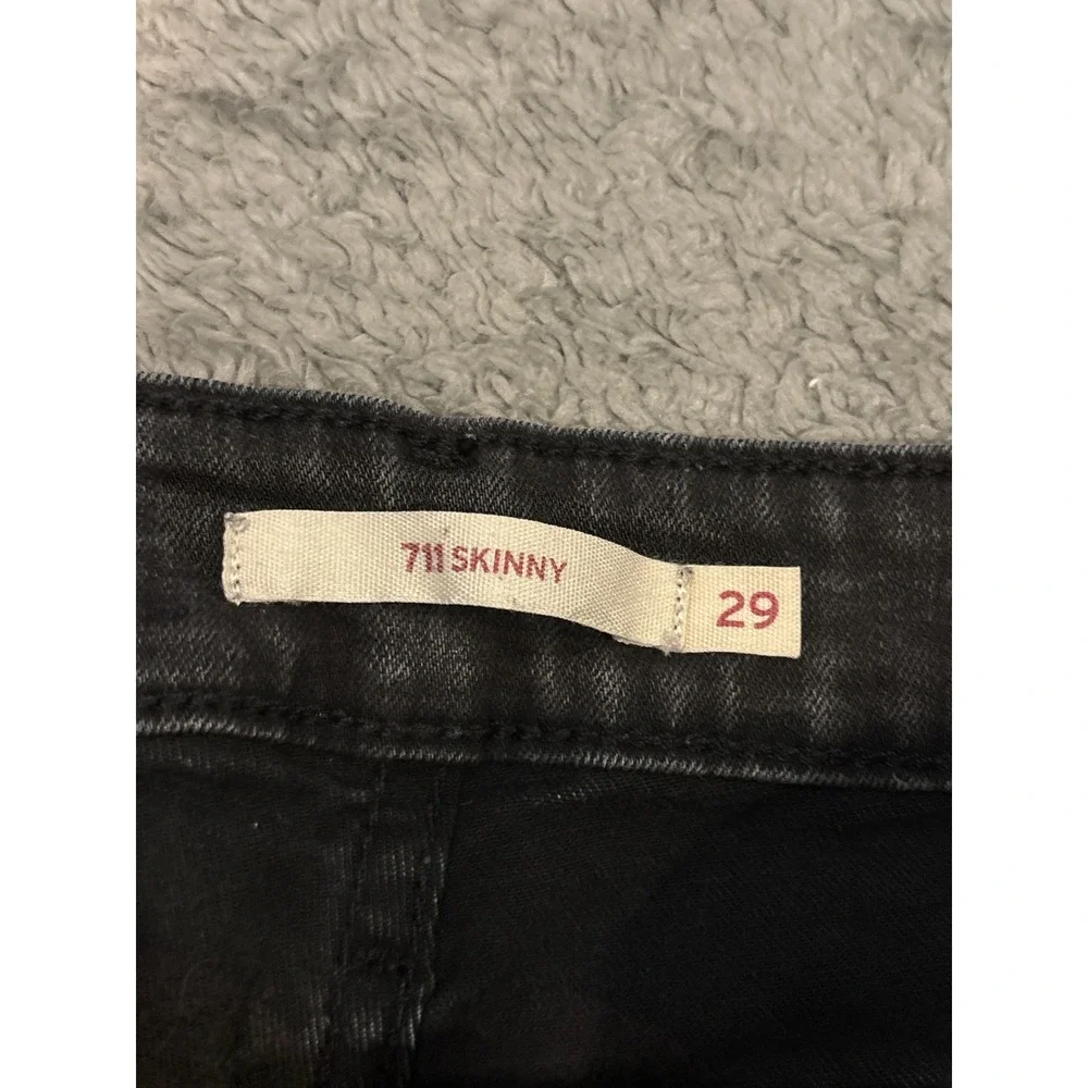 Levis 711 Skinny Jeans Womens 29 Faded Black Distressed Ripped Mid Rise Denim